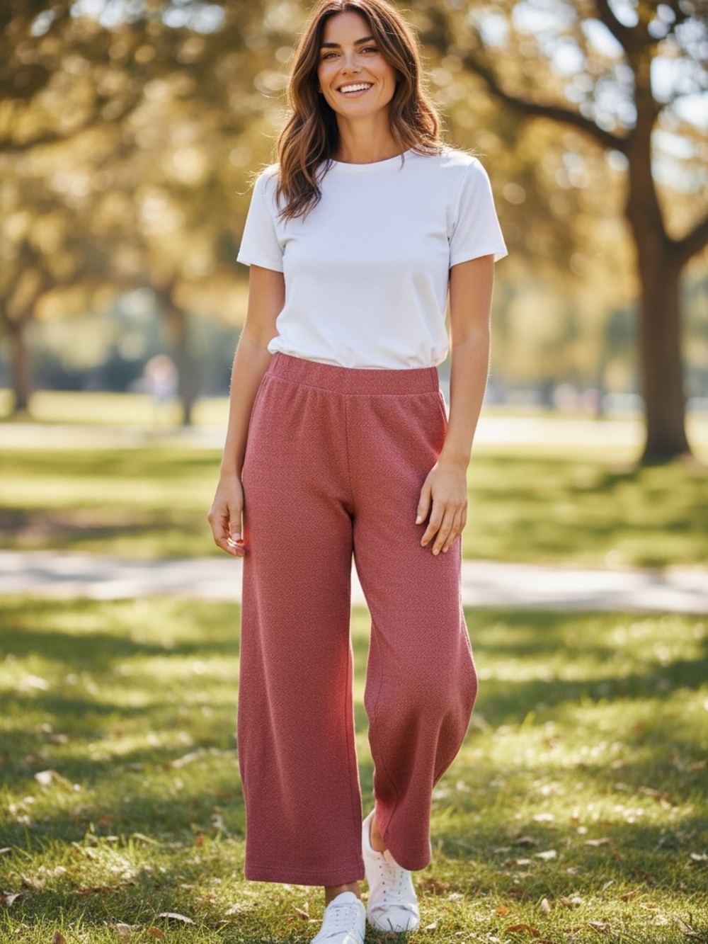 Textured Wide-Leg Crop Pants in Rust - Picture 3 of 4